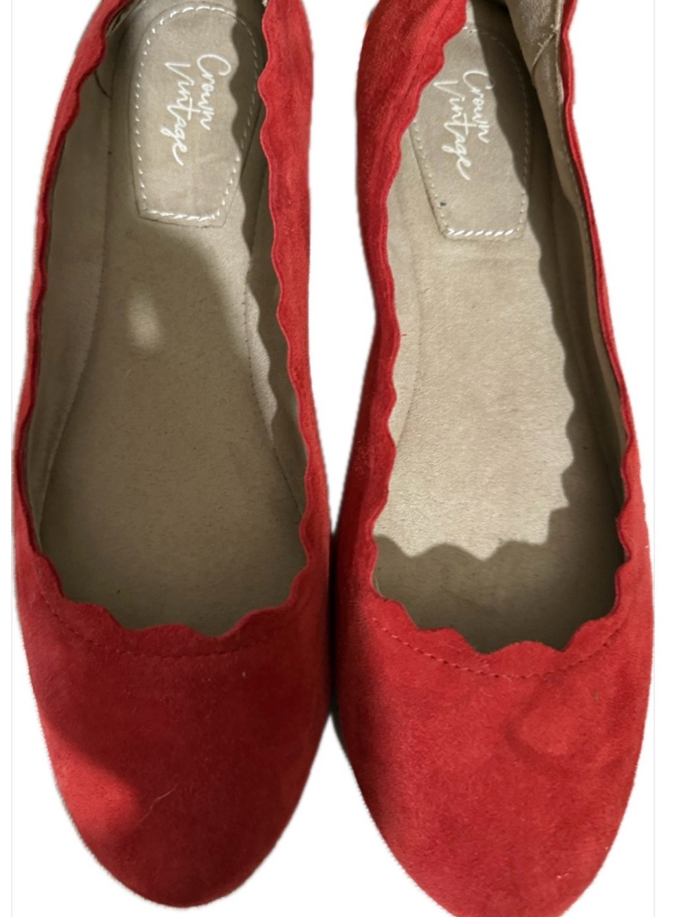 Crown Vintage Red Scalloped Suede Flats
